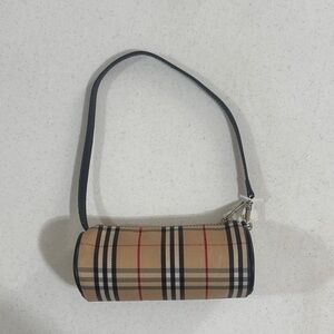 Burberry Mini Barrel Nova Check Plaid Tan and Black Women's Bag